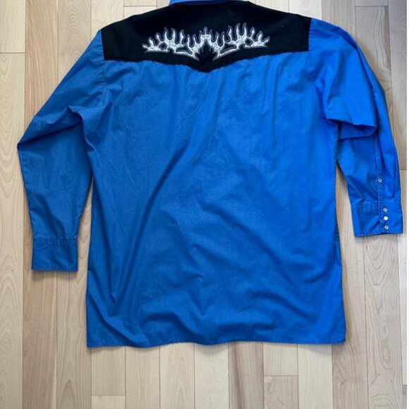 Classic 90s Johnny West western shirt in bold blue with black yoke - Picture 7 of 8